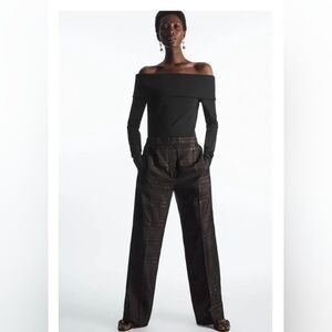 NWOT COS Straight-Leg Checked Jacquard Trousers Sz 2